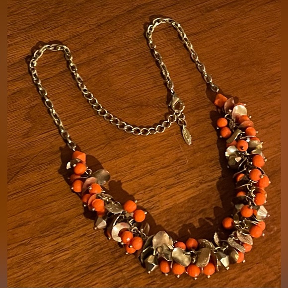 3 for $30 Vintage GoldTone Cluster Beaded Necklace Orange Gold Beads Signed VCLM - Picture 6 of 12